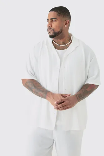 Men's Plus Short Sleeve Drop Revere Linen Shirt In White - Xxxl, White
