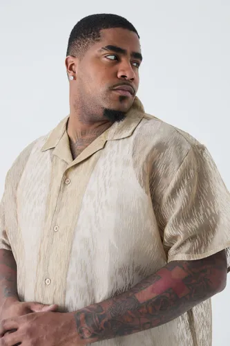 Men's Plus Short Sleeve Oversized Textured Shirt - Beige - Xxxl, Beige