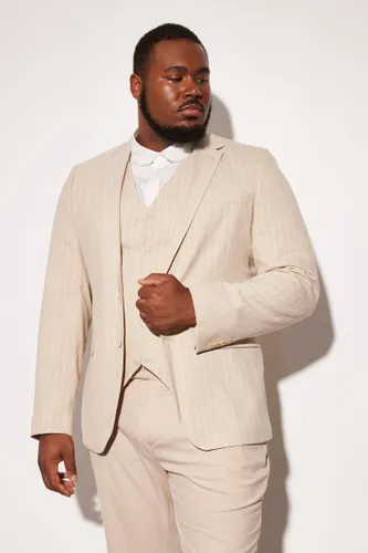 Men's Plus Single Breasted Slim Stripe Suit Jacket - Beige - 44, Beige
