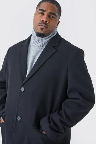 Men's Plus Single Breasted Wool Look Overcoat In Black - Xxl, Black
