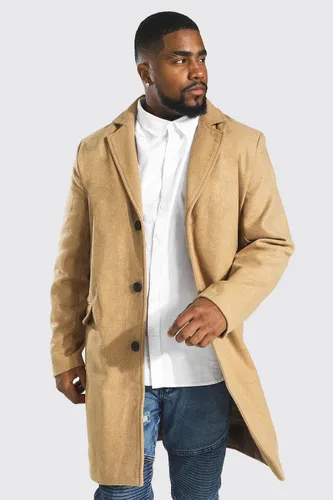 Men's Plus Single Breasted Wool Look Overcoat In Camel - Beige - Xxl, Beige