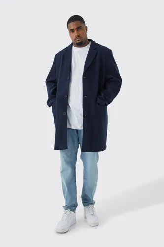 Men's Plus Single Breasted Wool Look Overcoat - Navy - Xxl, Navy