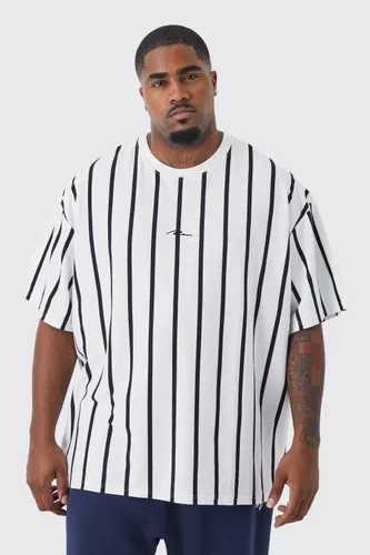 Men's Plus Size Loose Fit Man Script Stripe T-Shirt - White - Xxl, White