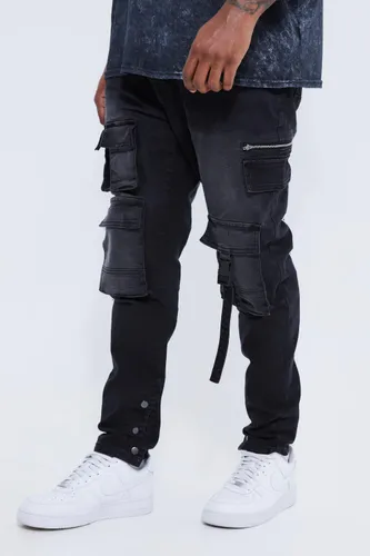 Men's Plus Skinny Stretch Multi Pocket Cargo Jeans - Black - 42, Black