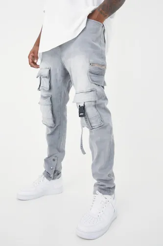 Men's Plus Skinny Stretch Multi Pocket Cargo Jeans - Grey - 40, Grey