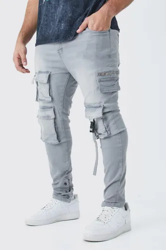 Men's Plus Skinny Stretch Multi Pocket Cargo Jeans - Grey - 42, Grey
