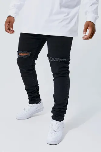 Men's Plus Skinny Stretch Stacked Ripped Knee Jeans - Black - 40, Black