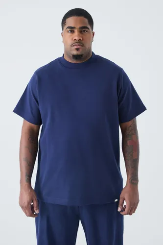 Men's Plus Slim Fit Extended Neck Heavy Interlock T-Shirt - Navy - Xxxxxl, Navy