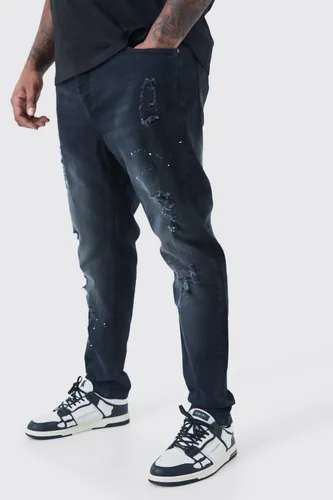 Men's Plus Super Skinny Distressed Paint Splat Jeans - Black - 40, Black