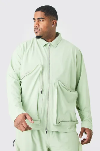 Men's Plus Technical Stretch Harrington Asymmetrical Jacket - Green - Xxxl, Green