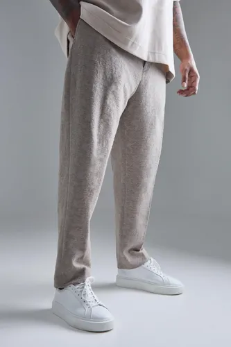 Men's Plus Textured Cotton Jacquard Smart Tapered Trousers - Beige - 38, Beige