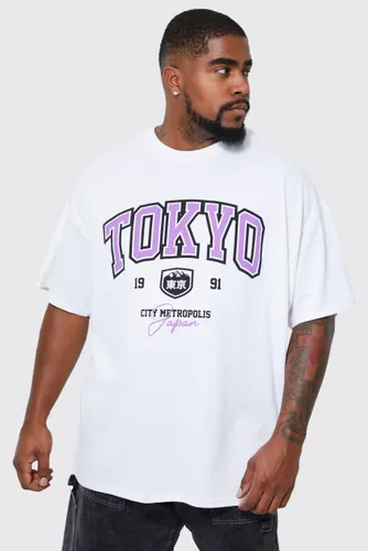 Men's Plus Tokyo Varsity Print T-Shirt - White - Xxl, White