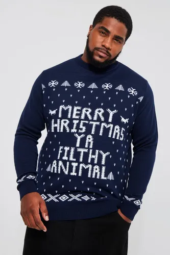 Men's Plus Ya Filthy Animal Christmas Jumper - Navy - Xxxl, Navy