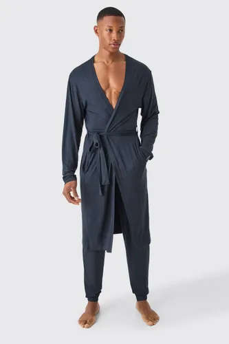 Men's Premium Modal Mix Lightweight Dressing Gown - Black - S, Black