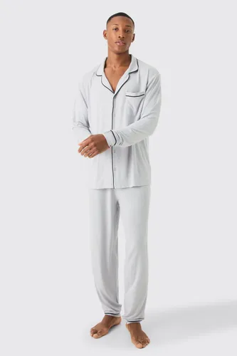Men's Premium Modal Mix Relaxed Lounge Shirt & Bottom Set - Grey - S, Grey