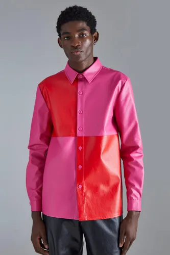 Men's Pu Checkerboard Shirt - Pink - S, Pink
