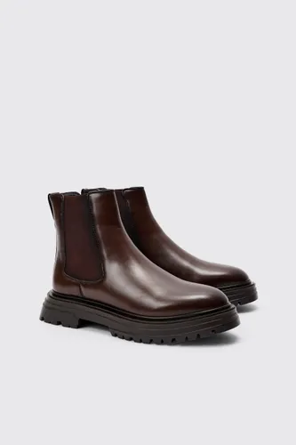 Mens Pu Chunky Sole Chelsea Boot In Brown, Brown