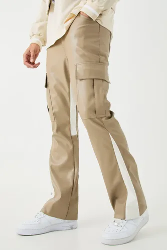 Men's Pu Gusset Detail Cargo Flared Trousers - Beige - L, Beige