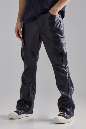 Men's Pu Gusset Detail Cargo Flared Trousers - Black - S, Black