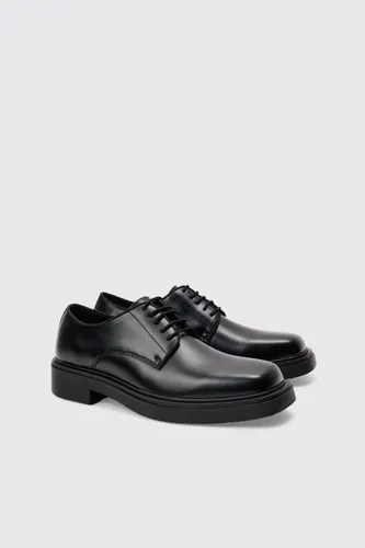Mens PU Square Toe Lace Up Loafer In Black, Black