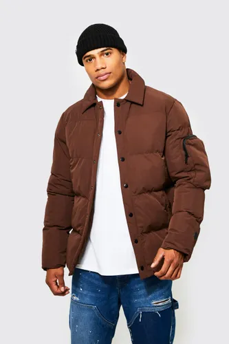 Men's Puffer Harrington With Ma1 Pocket - Brown - Xs, Brown