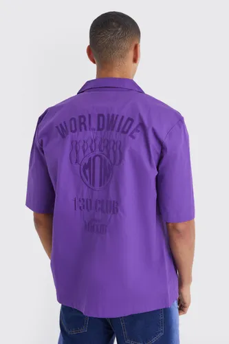 Mens Purple Dropped Revere Poplin Worldwide Club Shirt, Purple