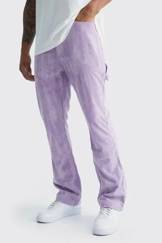 Mens Purple Fixed Waist Slim Flare Tie Dye Corduroy Trouser, Purple