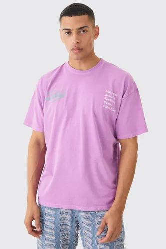 Mens Purple Loose Fit City Dreams Washed T-shirt, Purple