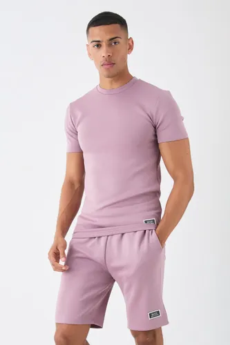Mens Purple Muscle Fit Scuba T-shirt & Short Set, Purple