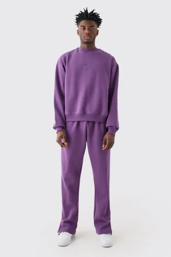 Mens Purple Oversized Boxy Sweatshirt Tracksuit, Purple