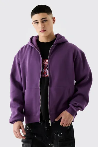 Mens Purple Oversized Boxy Zip Through Hoodie, Purple