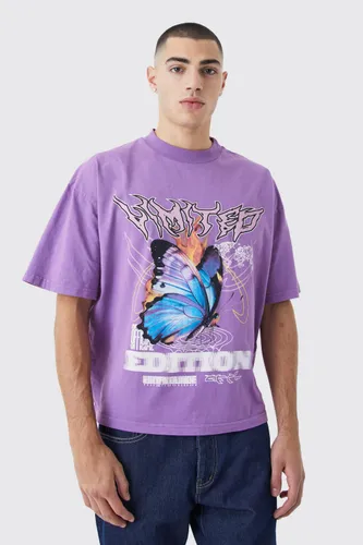 Mens Purple Oversized Butterfly Graphic T-shirt, Purple