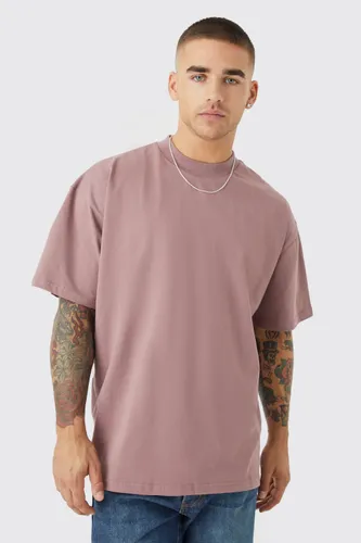 Mens Purple Oversized Extended Neck Heavy T-shirt, Purple