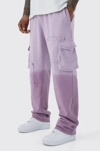 Mens Purple Relaxed Heavyweight Ombre Cargo Jogger, Purple