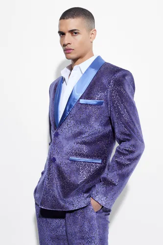 Mens Purple Slim Baroque Velour Suit Jacket, Purple