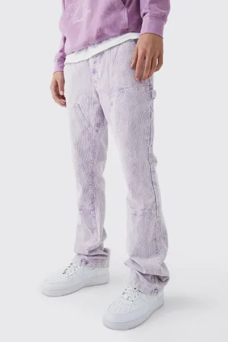 Mens Purple Slim Flare Acid Wash Corduroy Trouser, Purple
