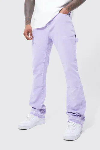 Mens Purple Slim Rigid Flare Overdye Panel Jeans, Purple