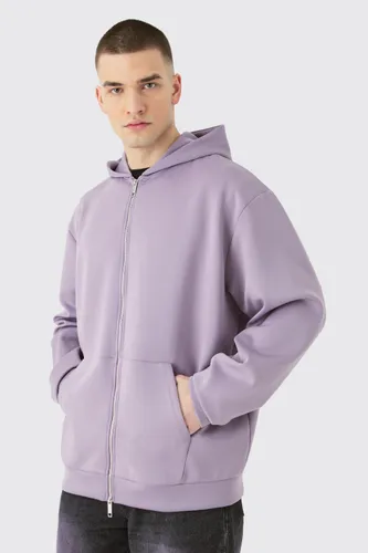 Mens Purple Tall Oversized Zip Through Scuba Hoodie, Purple