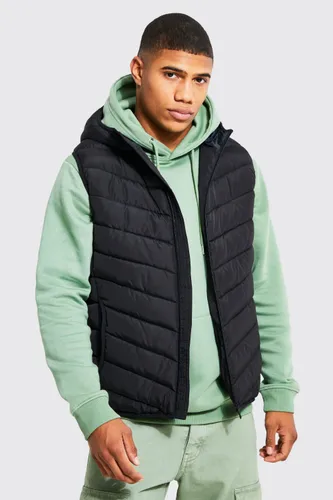 Men's Quilted Gilet With Hood - Black - S, Black