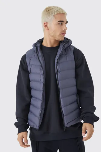 Men's Quilted Gilet With Hood - Grey - M, Grey