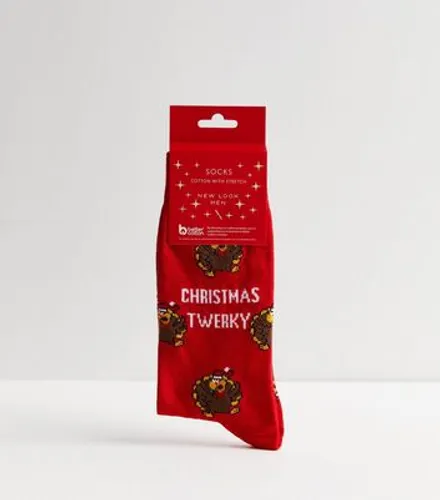 Men's Red Christmas Twerky Logo Socks New Look