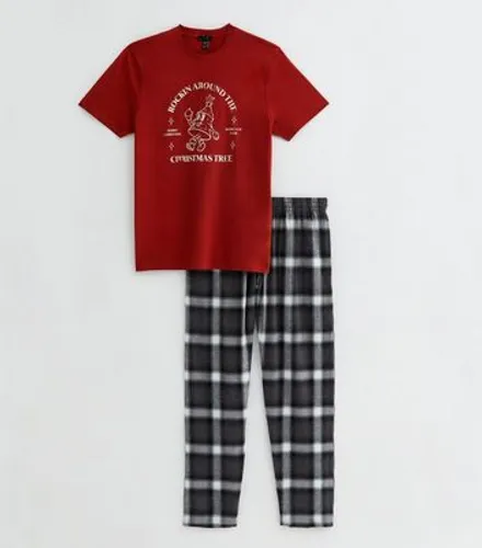 Men's Red Cotton Trouser Pyjama Set with Christmas Tree Logo New Look