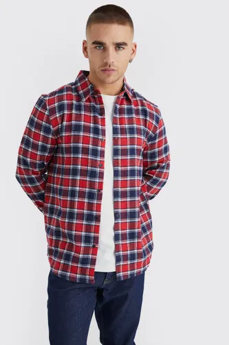 Mens Red Long Sleeve Contrast Check Shirt, Red