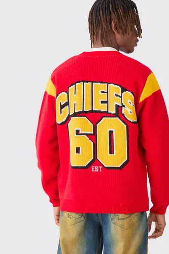 Mens Red Nfl Chiefs Oversized Licensed Cardigan, Red