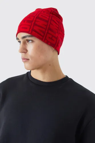 Mens Red Ofcl Man Tonal Graphic Beanie, Red