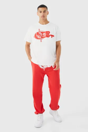 Mens Red Oversized Ltd Edt T-shirt & Jogger Set, Red