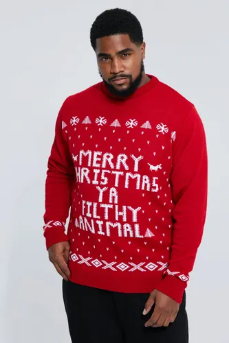 Mens Red Plus Ya Filthy Animal Christmas Jumper, Red