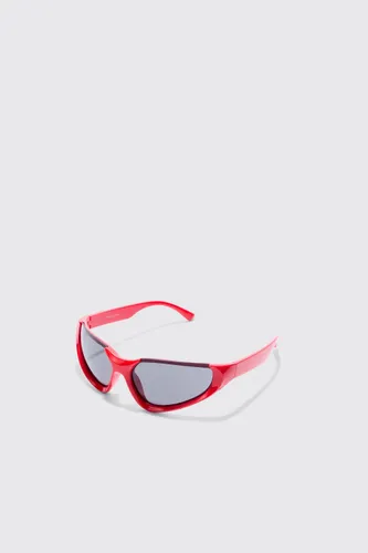 Mens Red Racer Half Rimless Sunglasses, Red