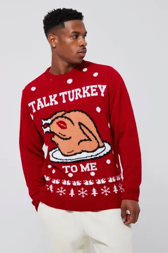Mens Red Talk Turkey To Me Christmas Jumper, Red