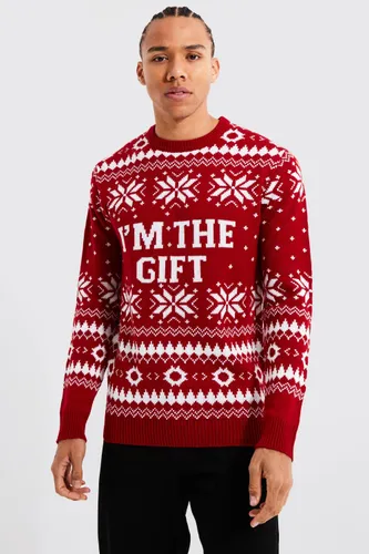 Mens Red Tall I'm The Gift Christmas Jumper, Red